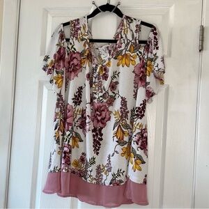 Floral Print Women's Top - White and Pink